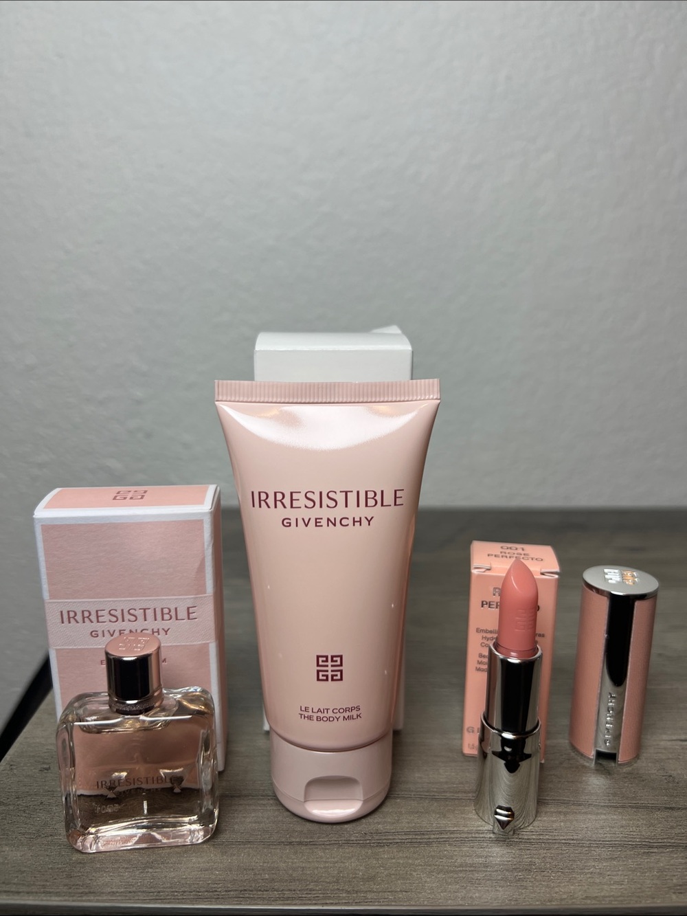 Givenchy The Body Milk, Irresistible Perfume & Rose Perfecto Lip Balm Bundle